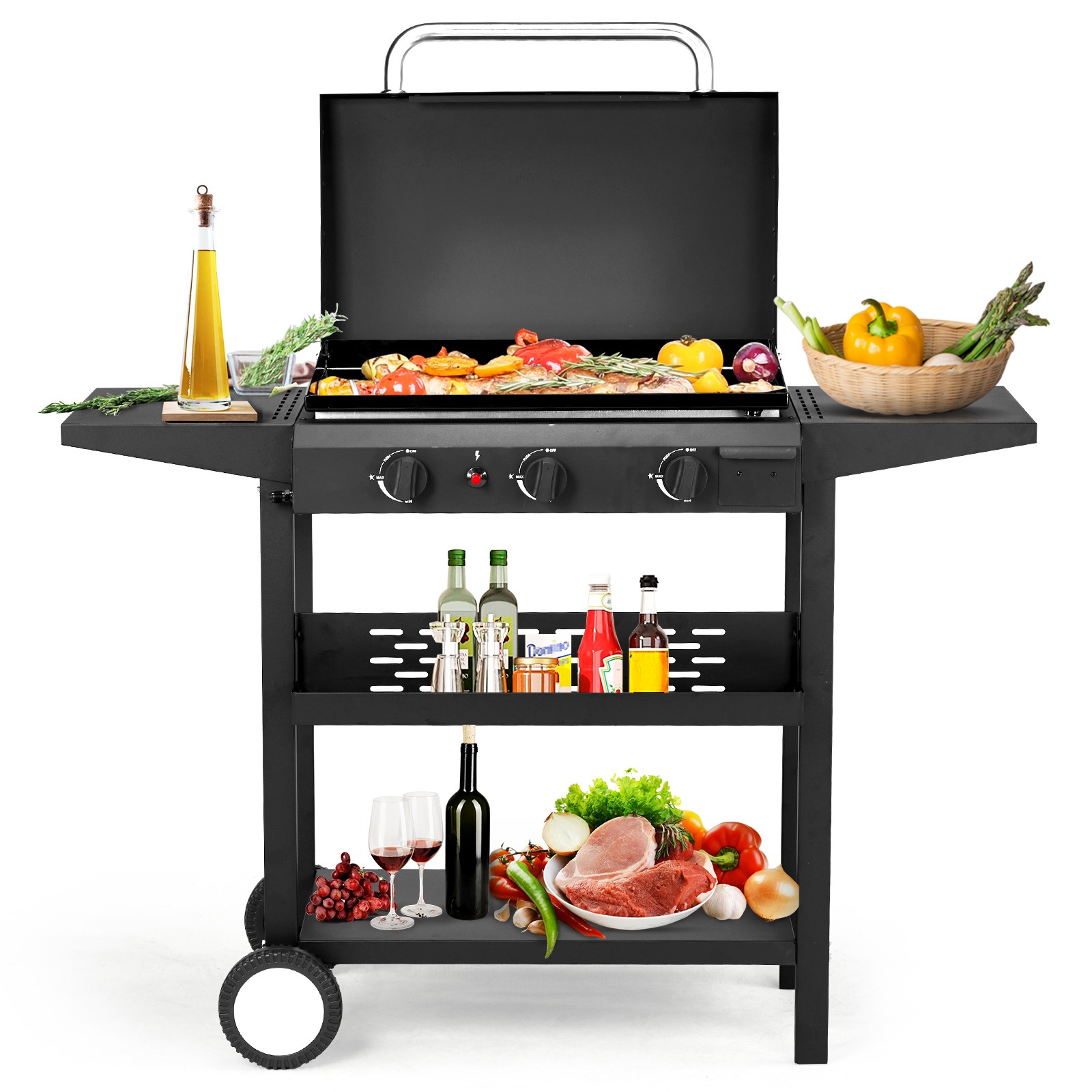Camping Cooking Flat Top - 3-Burner Flat Top Gas Griddle Cooking
