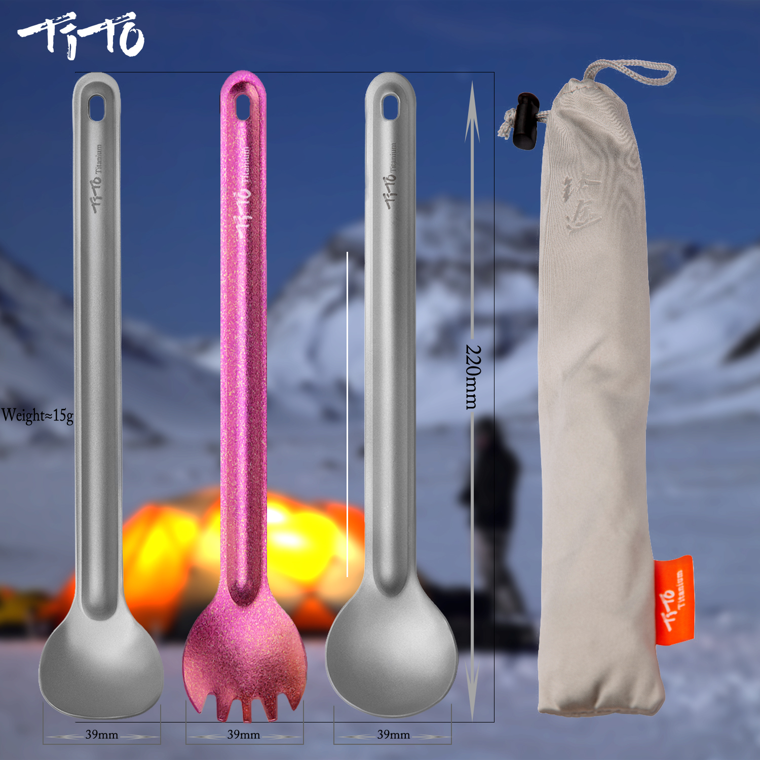 Camping Outdoor Cooking Table - TiTo Titanium Spork Spoon Long Handle