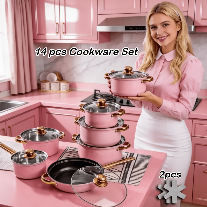 Camping Cooking Gifts - 14pcs Stainless Steel Cookware Collection, Ideal
