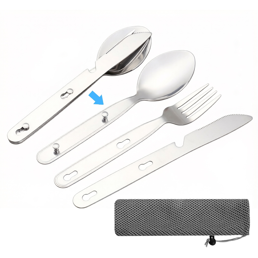 Camping Outdoor Cooking Table - 3pcs/set Folding Spoon Fork Knife 304