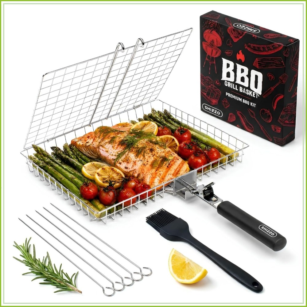 Camping Cooking Gifts - BBQ Grill Basket Set, Stainless Steel