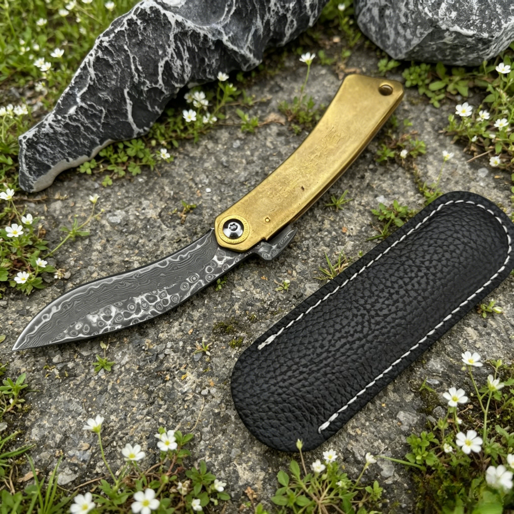 Camping Cooking Gifts - Higonokami Handmade Utility Folding Knife Damascus