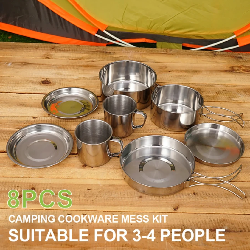 8pcs/Set Camping Cookware Mess - Camping Cooking Unit reseña y precio