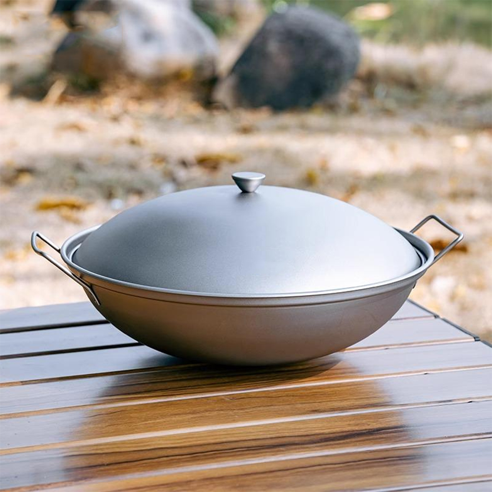 Titanium Wok Pan with Lid Doub - Camping Cooking Unit reseña y precio
