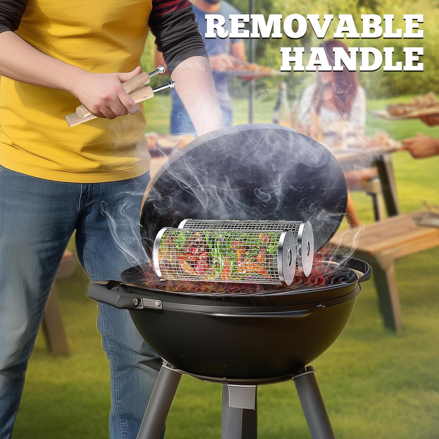 Rolling Grill Basket, Removabl - Camping Cooking Gifts reseña y precio