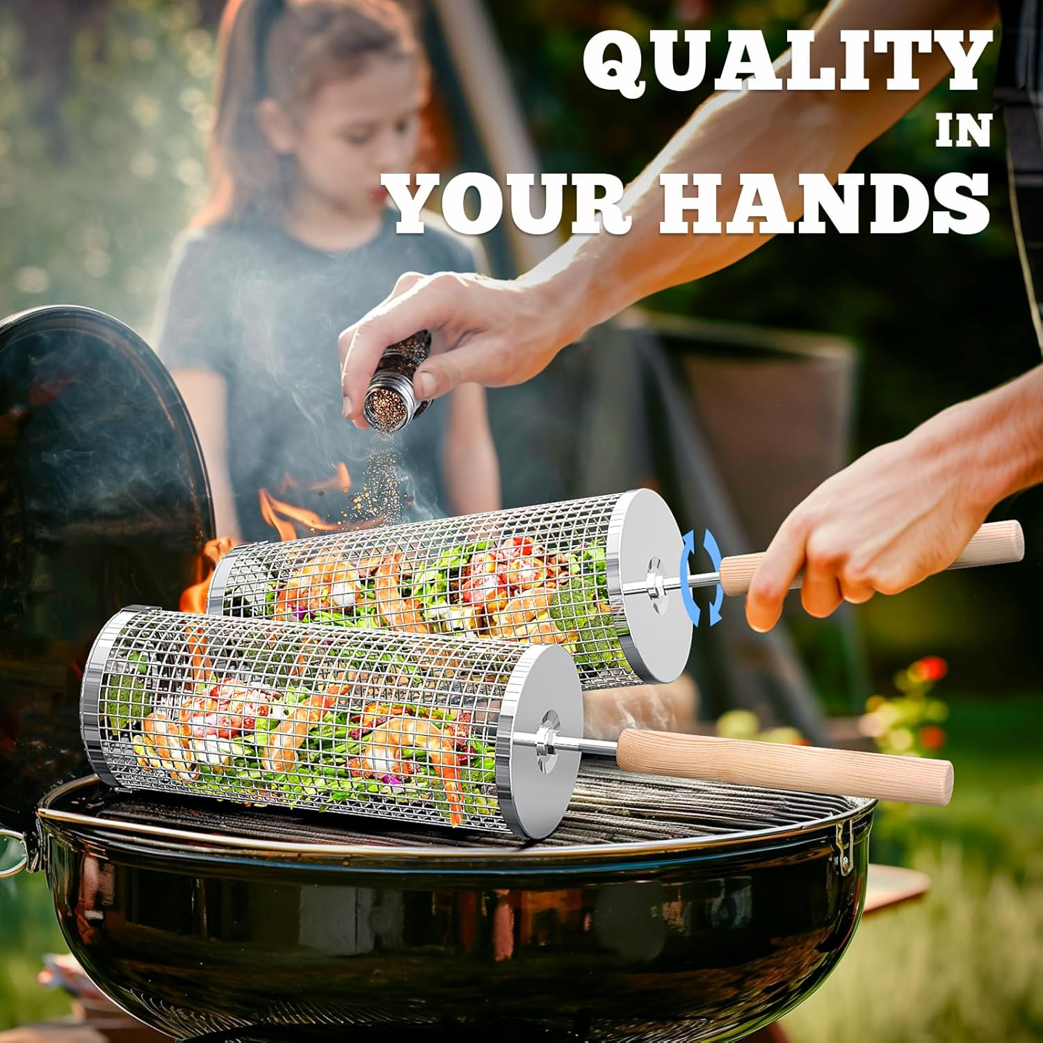 Rolling Grill Basket, Removabl - Camping Cooking Gifts reseña y precio