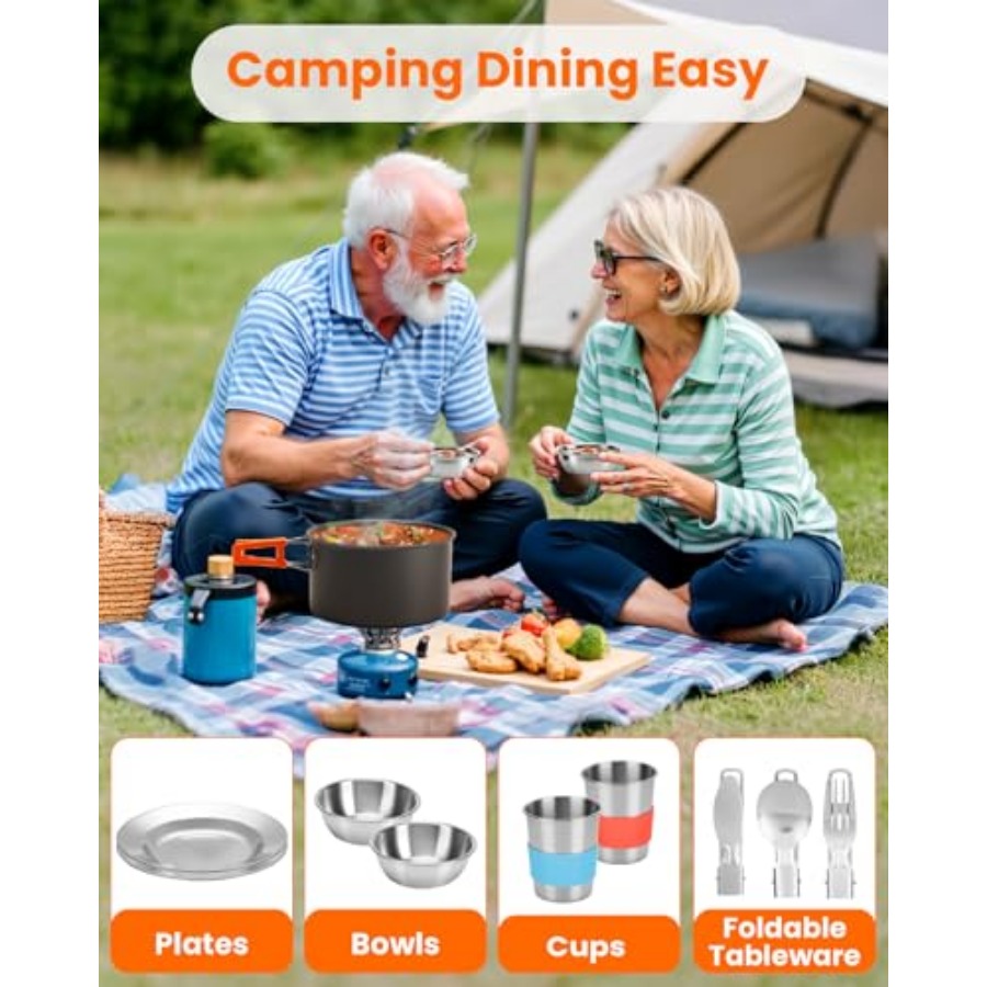 21Pcs Camping Cookware Mess Ki - Camping Cooking Essentials Kit reseña y precio